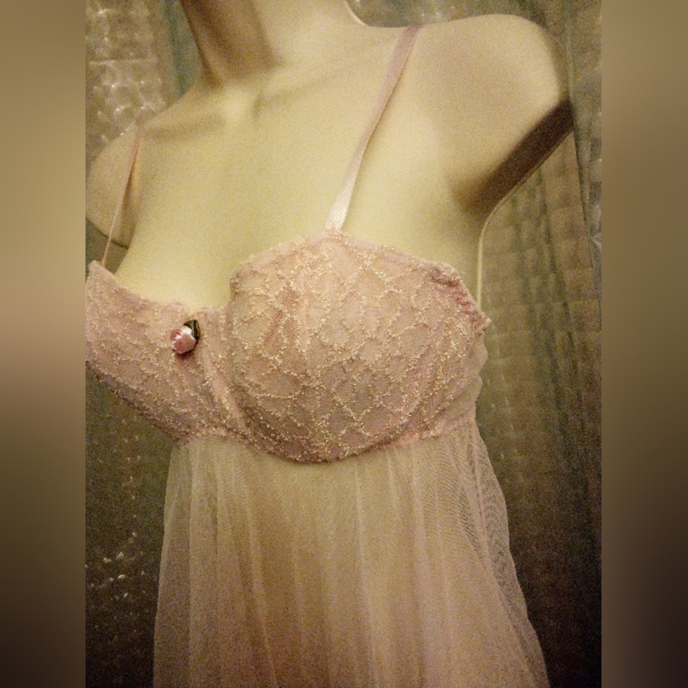 Vintage Inner Most Lingerie Sexy Teddy Pink Sheer Suze S/M